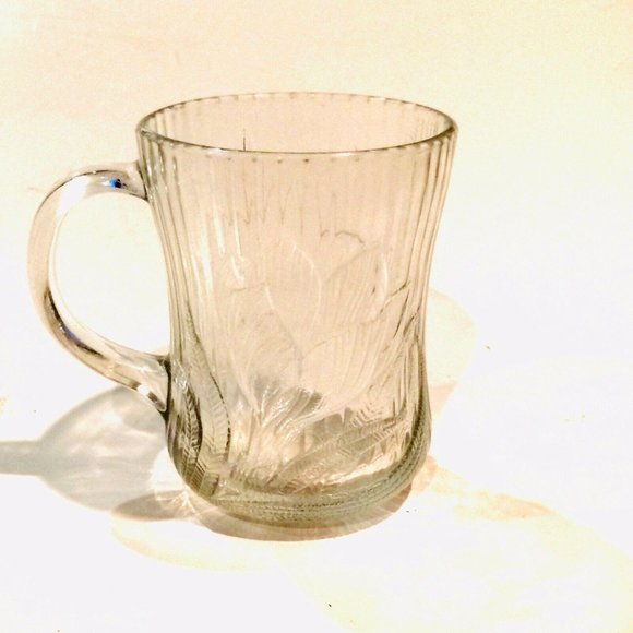 Clear Glass Lotus Flower Mug ARCOROC FRANCE Botany - Picture 1 of 12